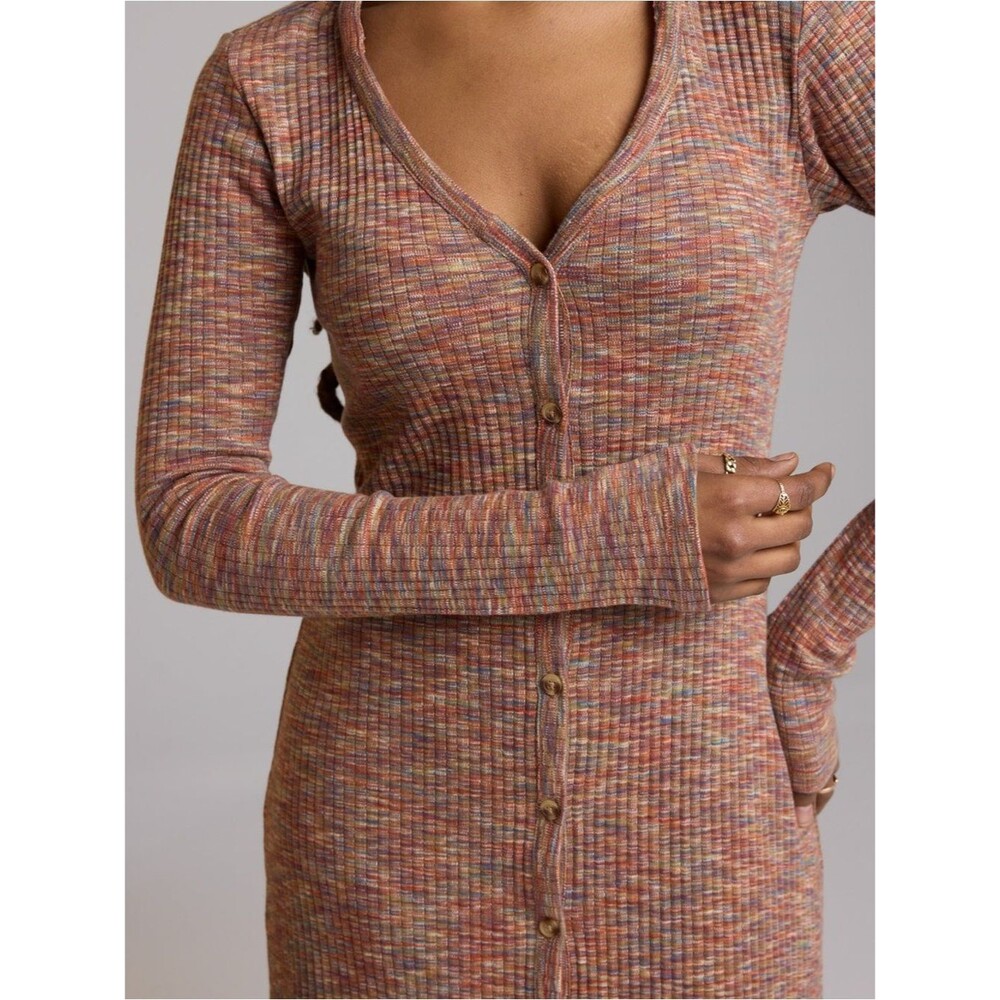 Known Supply Lorelei Multicolor Knit Button-Down organic cotton Dress size XL